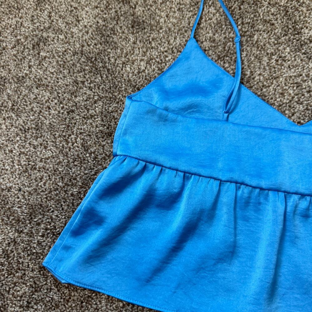 Aritzia Wilfred Lover Satin Camisole V Neck Babydoll Poplin Size XXS Poppy Blue - Picture 5 of 11